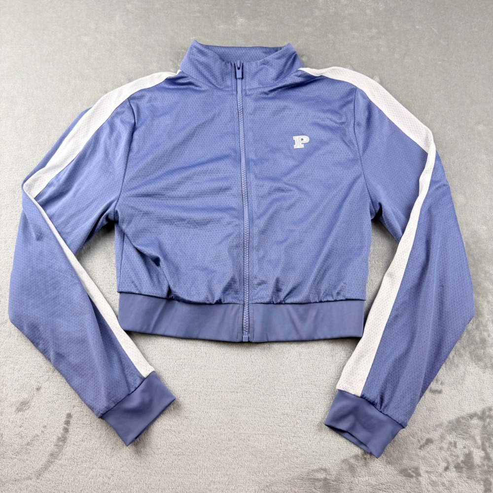 Victoria's Secret PINK Track Jacket Women's Small Blue Mesh Cropped Full Zip